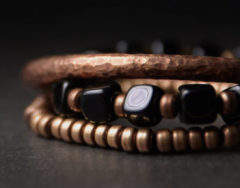 El Yapımı Oniks Doğal Taşlı Katmanlı Bakır Bileklik