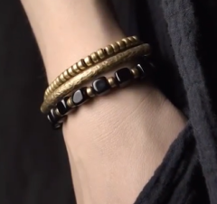 El Yapımı Oniks Doğal Taşlı Katmanlı Bakır Bileklik