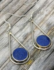 El Yapımı Bakır Su Damlası Vintage Küpe-Lapis