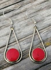 El Yapımı Bakır Su Damlası Vintage Küpe- Mercan