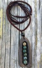 Vintage Sandal Ağacı Ve Doğal Taş Uzun Kolye