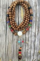 Vintage Lotus Öküz Boynuzlu Ahşap Uzun Kolye Uniseks