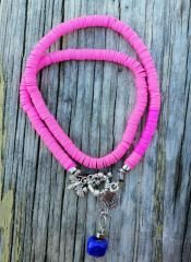 Ntfk-11 Tasarım Gümüş Aparatlı Fuşya Fimo Kolye