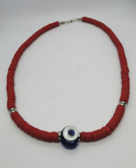 Ntfk-13 Tasarım  El Yapımı Cam Boncuklu  Kırmızı Fimo Kolye