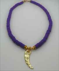 Ntfk-14 Tasarım Altın Kaplama Aparatlı Fimo Kolye Mor