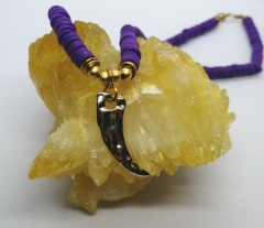 Ntfk-14 Tasarım Altın Kaplama Aparatlı Fimo Kolye Mor