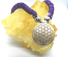 Ntfk-16 Tasarım Gümüş Yaşam Çiçekli Mor Fimo Kolye