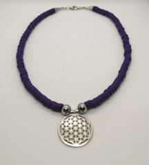 Ntfk-16 Tasarım Gümüş Yaşam Çiçekli Mor Fimo Kolye