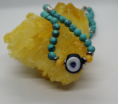 Ntfk-18 Tasarım  El Yapımı Doğal Taş Firuze Kolye Mavi