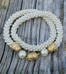 Sgb-1  Hapıshane İşi İnci Bileklik  Ecru