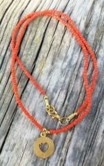 Ntak-24 Tasarım Afgan  Altın Kalp  Kolye Kırmızı