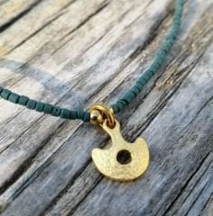 Ntak-33 Tasarım Altın Aparatlı Mavi Afgan  Kolye