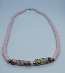 Ntfk-34 Tasarım  Fimo 2 Sıkma Boncuklu Pembe Kolye