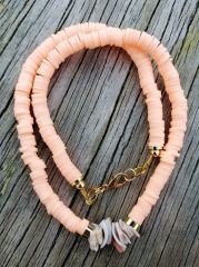 Ntfk-39 Tasarım  Doğal Deniz Kabuklu Fimo Kolye Karamel