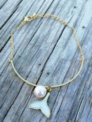 Paslanmaz Çelik Sedef Kuyruklu Ve İncili Bileklik-Hal Hal