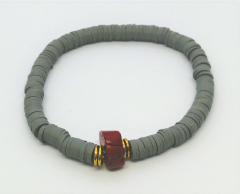 Ntfb-43  Mercan Taşlı Gri Fimo Bileklik