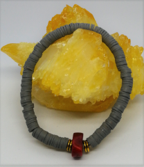 Ntfb-43  Mercan Taşlı Gri Fimo Bileklik