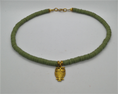 Ntfk-49 Tasarım  Altın Baykuş Haki Fimo Kolye