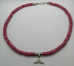 Ntfk-52 Tasarım  Gümüş Kuyruk Mozaik Pembe Fimo Kolye