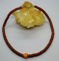 Ntfk-56 Tasarım El Yapımı Cam Boncuklu Kızıl Kahve Fimo Kolye