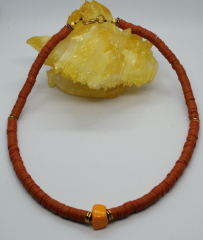 Ntfk-56 Tasarım El Yapımı Cam Boncuklu Kızıl Kahve Fimo Kolye