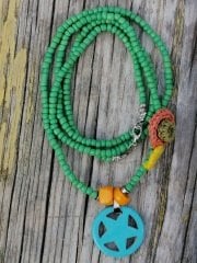 Ntek-58 Tasarım Oyalı Uzun  Etnik Mavi Kolye