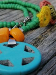 Ntek-58 Tasarım Oyalı Uzun  Etnik Mavi Kolye