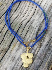 Ntak-64 Tasarım Altın Salkımlı Mavi Afgan  Kolye