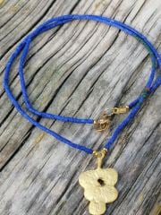 Ntak-64 Tasarım Altın Salkımlı Mavi Afgan  Kolye