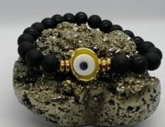 Ntb-65  Oniks Doğaltaş Şifa Bileklik Sarı