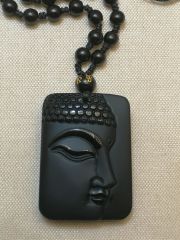 Budha Oymalı Doğal Obsidyen Taşı Kolye