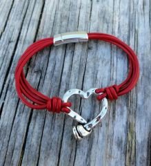 Kırmızı Deri Gümüş Kalp Bileklik