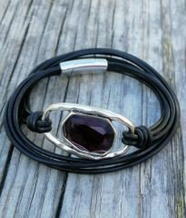 Çift Katmanlı Mor Kristal Taşlı Retro Bileklik