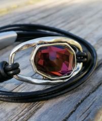 Çift Katmanlı Mor Kristal Taşlı Retro Bileklik