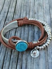 Çift Katmanlı Firuze Taşlı Taba  Retro Bileklik