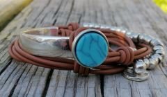 Çift Katmanlı Firuze Taşlı Taba  Retro Bileklik