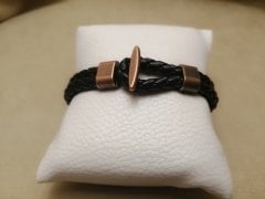 Bakır Aparatlı Siyah Örme Deri Bileklik Uniseks