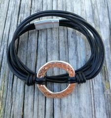 Katmanlı  Deri Kordonlu Gümüş Halka Bileklik