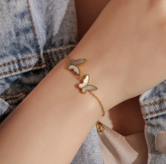 Paslanmaz Çelik Sedef Kelebekli  Bileklik-Hal Hal