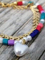 Paslanmaz Çelik Yaprak Ve Renkli Boncuklu Bileklik