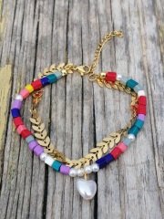 Paslanmaz Çelik Yaprak Ve Renkli Boncuklu Bileklik