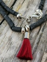 Ntak-73 Tasarım Kırmızı Püsküllü Siyah Afgan  Kolye