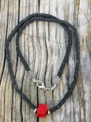 Ntak-74 Tasarım Kırmızı Mercan Taşlı Siyah Afgan  Kolye