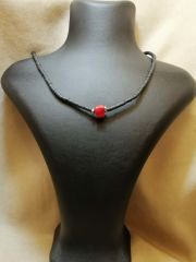 Ntak-74 Tasarım Kırmızı Mercan Taşlı Siyah Afgan  Kolye