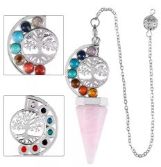 Pembe Kuvars  7 Çakra Pandül /Sarkaç Gümüş