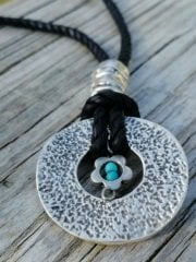 Ntmk-87 Tasarım  Firuze Taşlı Gümüş Çiçek Kolye