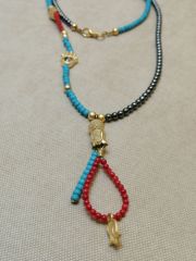 Ntmk-89 Tasarım  Firuze Hematit Mercan Taşlı Altın Laleli Kolye