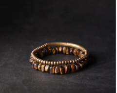 El Yapımı Dövme Bakır  Altın Kaplan Gözü Vıntage Bileklik