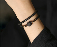 El Yapımı Bakır Ve El Oyma Bileklik Siyah