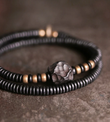 El Yapımı Bakır Ve El Oyma Bileklik Siyah